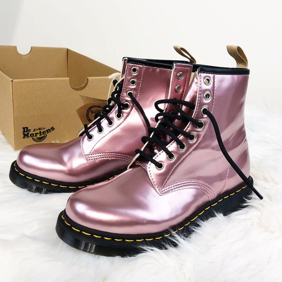 Dr. Martens Shoes - Dr. Martens Pink Vegan Leather 1460 Goldmix Boots